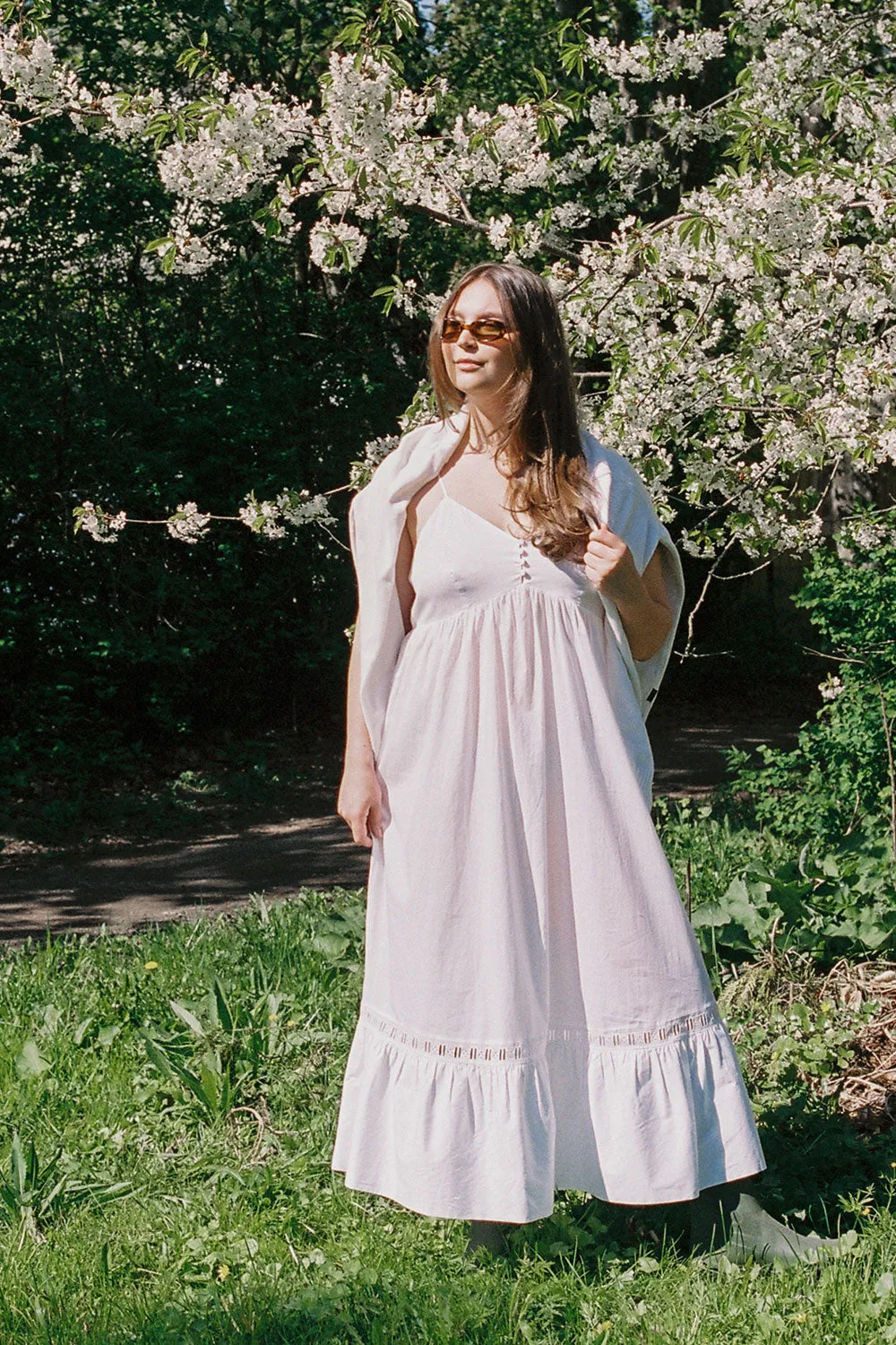 Airy Poplin Midi Dress  - White