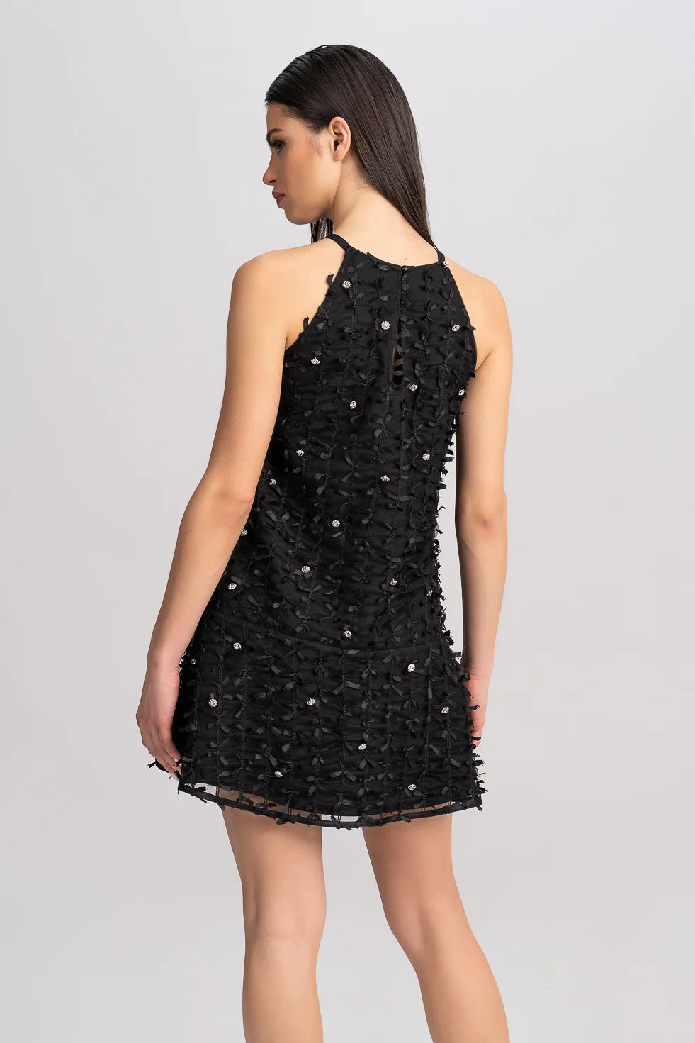 'Aminah' Crystal-Embellished Black Mini Dress