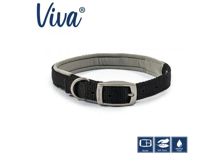 Ancol - Viva Nylon Padded Buckle Collar - Black - Size 7 (55-65cm)