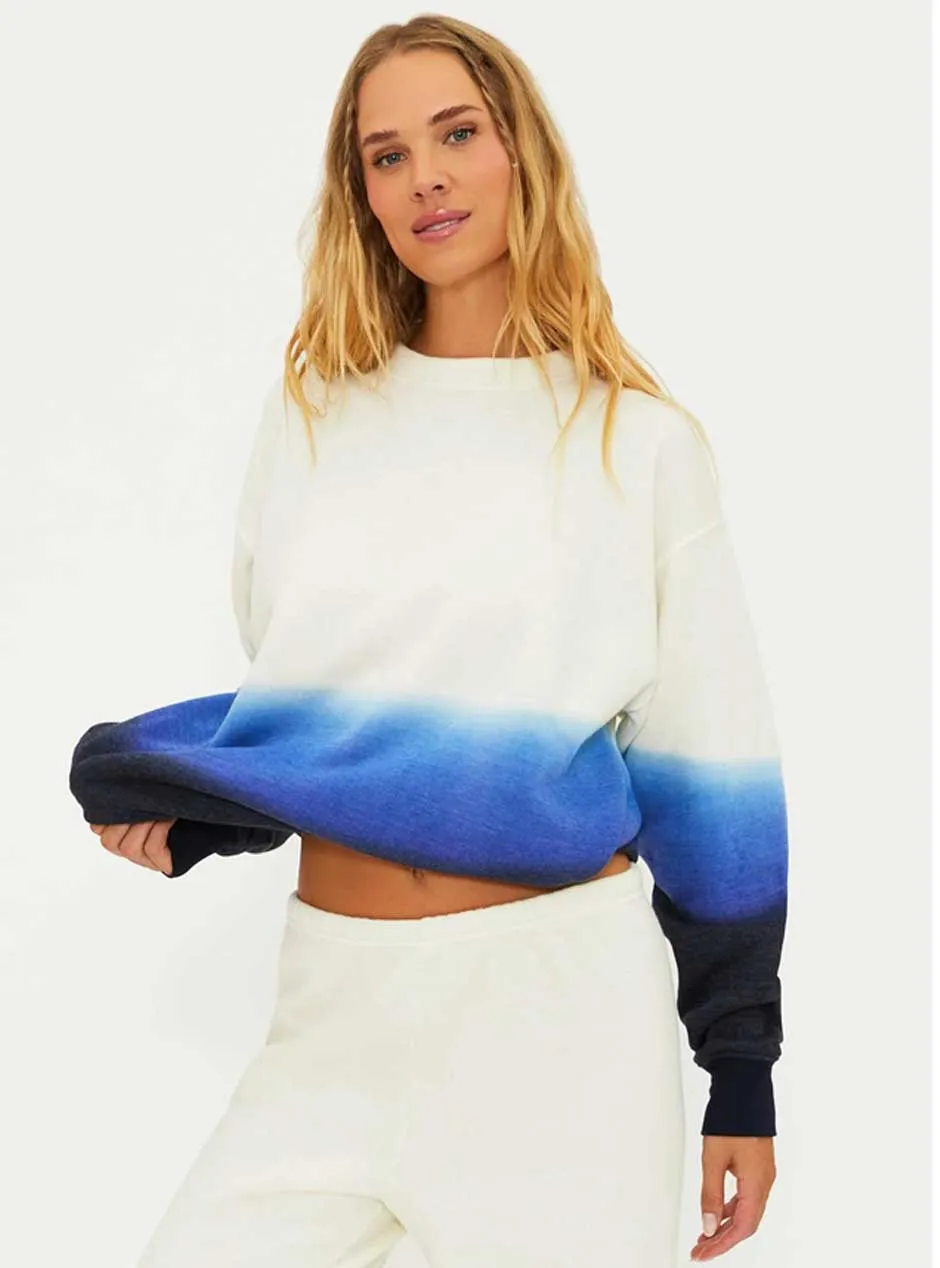 Beach Riot Women's Kenzlie Hand Dyed Pullover Sweatshirt - Limited Edition Egret White Ombre Blue