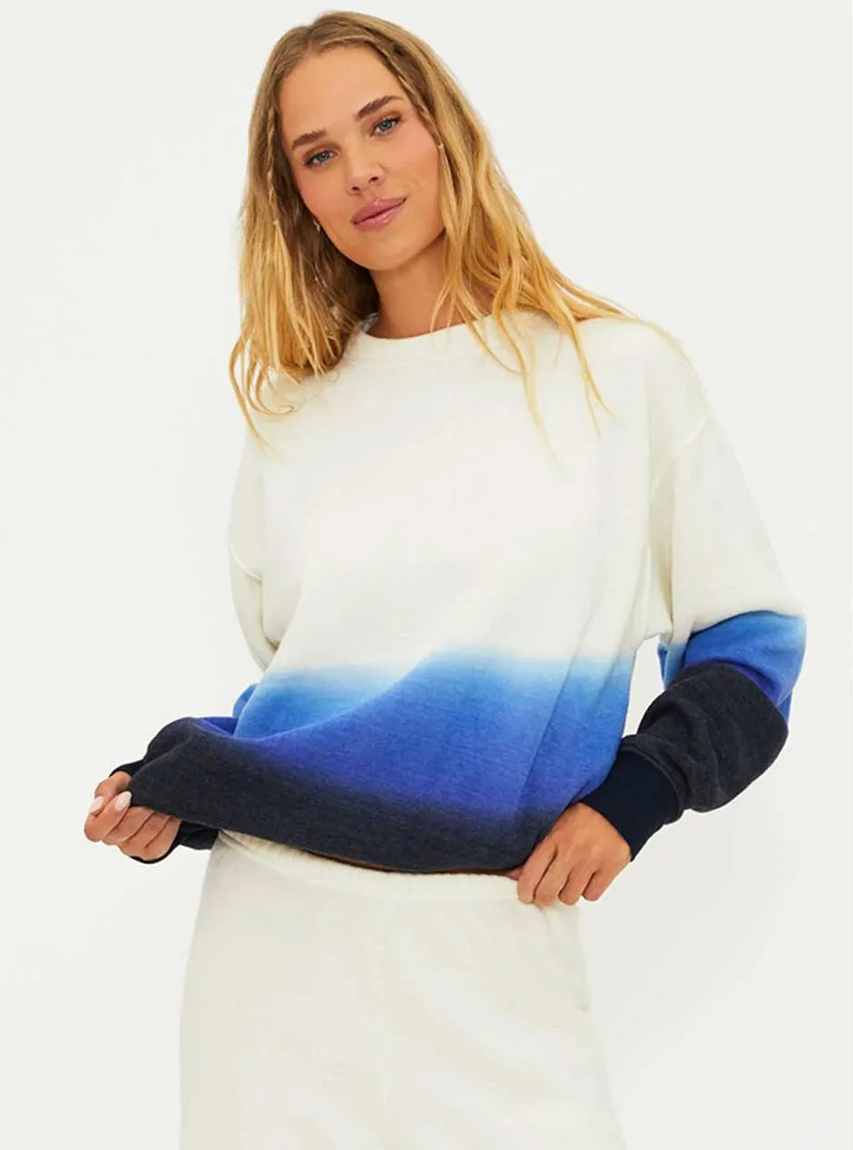 Beach Riot Women's Kenzlie Hand Dyed Pullover Sweatshirt - Limited Edition Egret White Ombre Blue