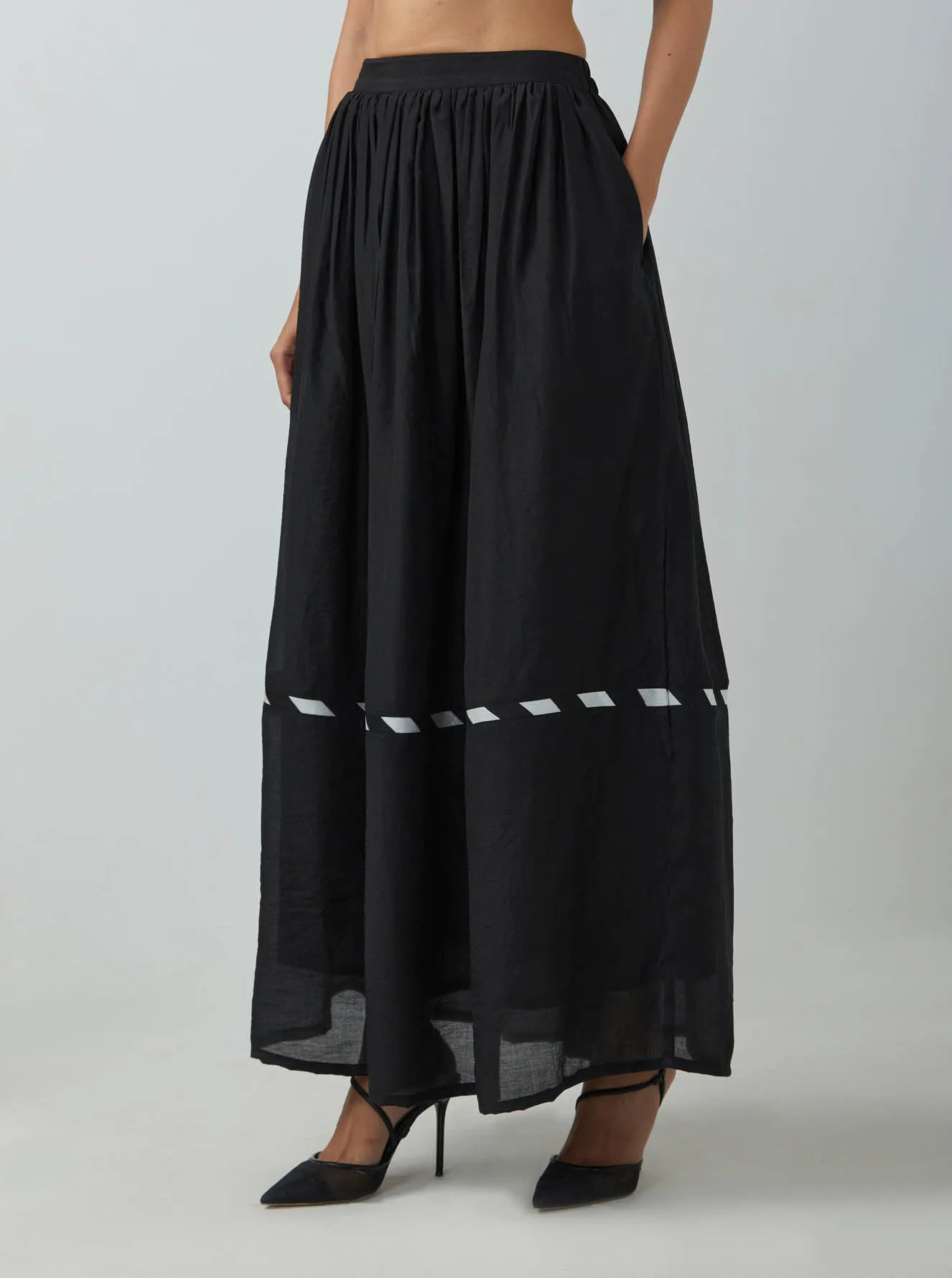 Black Chanderi Full Length Skirt