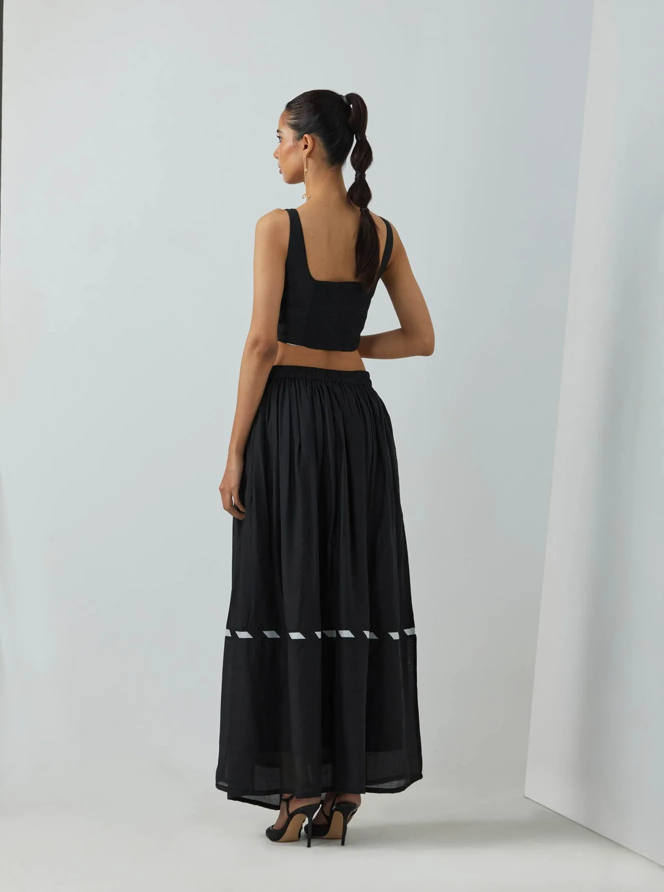 Black Chanderi Full Length Skirt