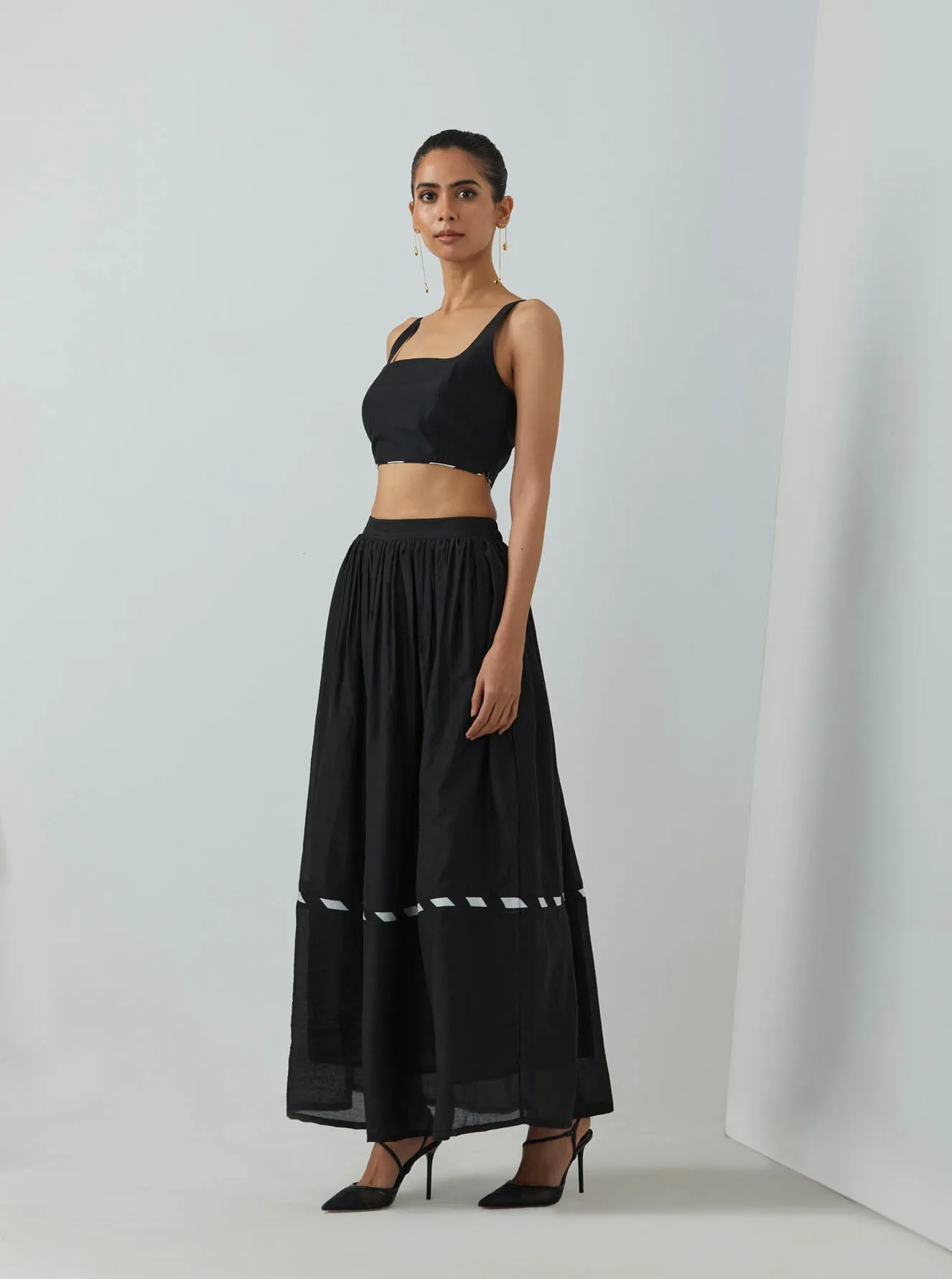 Black Chanderi Full Length Skirt