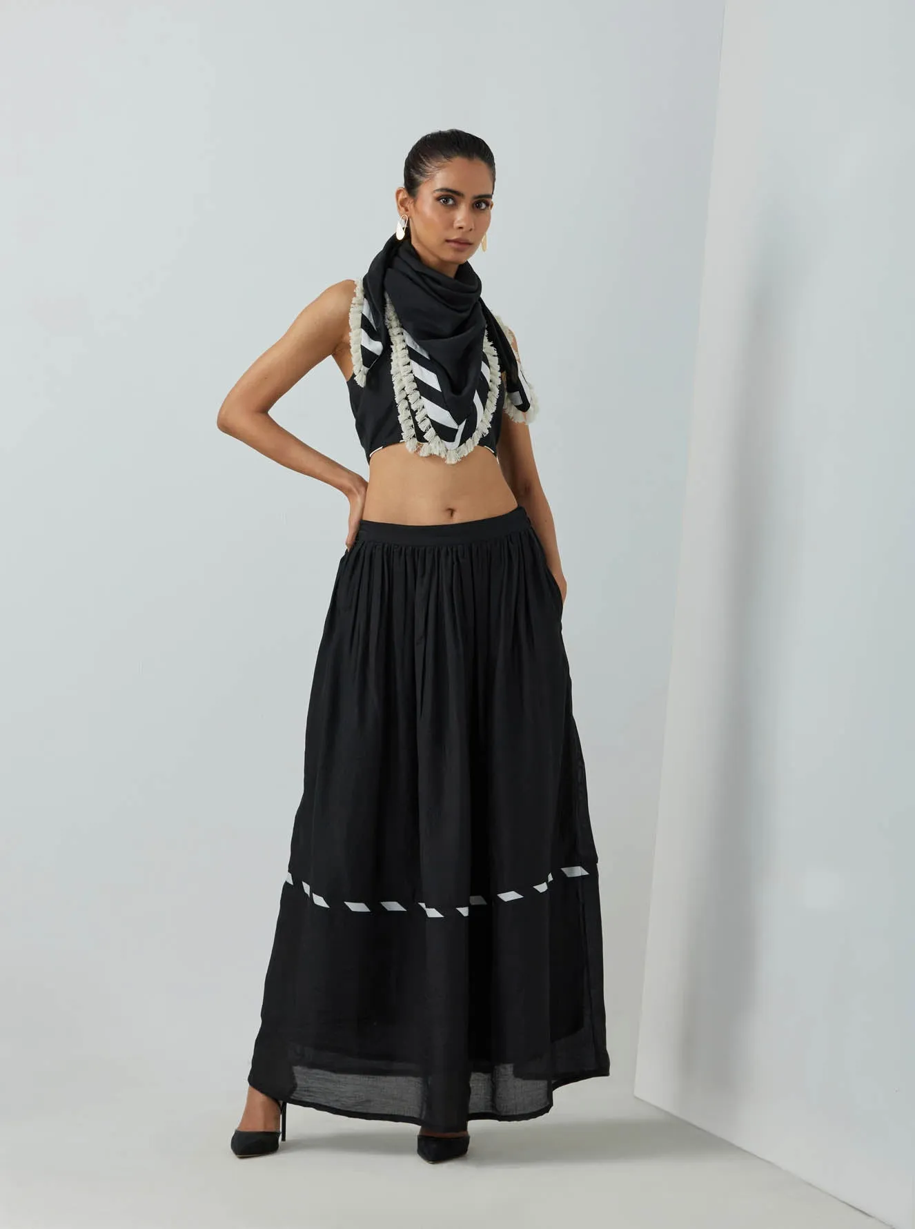 Black Chanderi Full Length Skirt