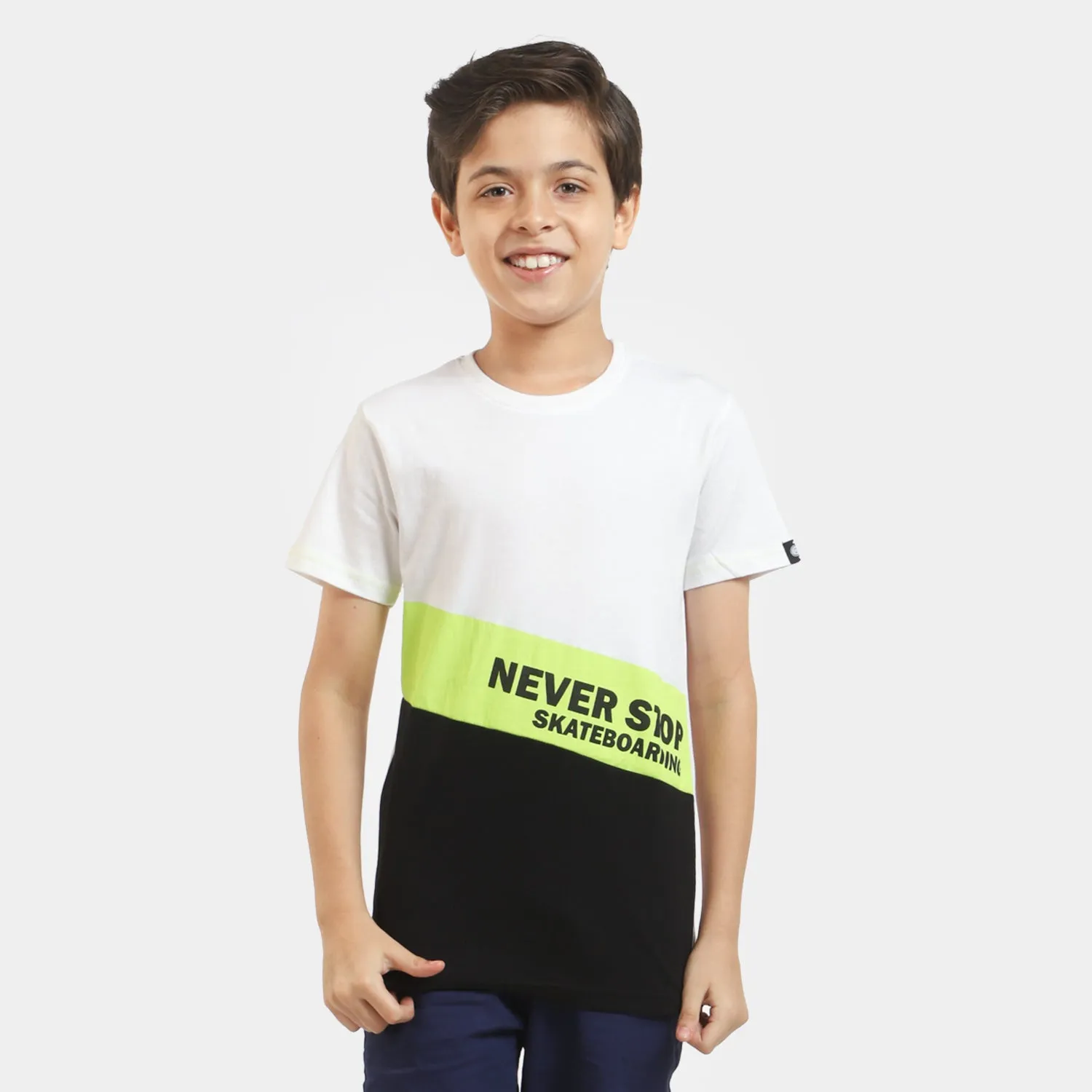 Boys Cotton T-Shirt Never Stop - White