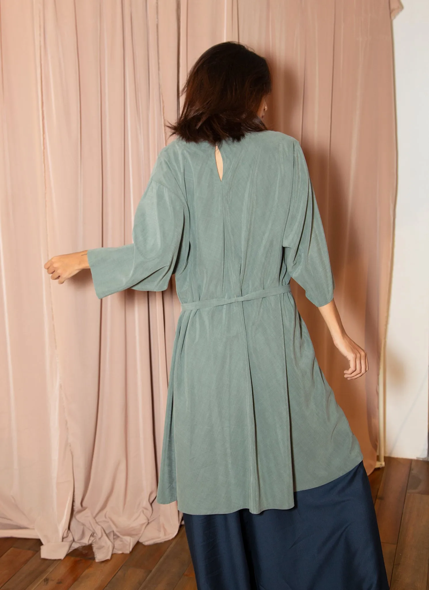 Branch Boxy A-Line Dress in Sage Green