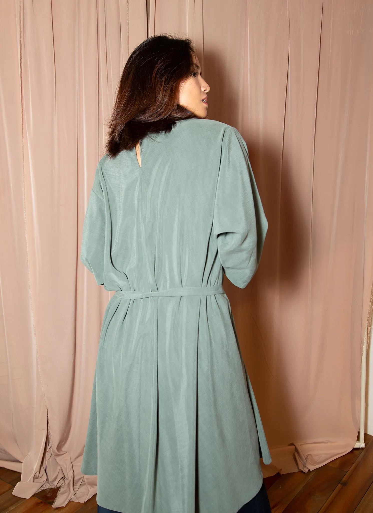 Branch Boxy A-Line Dress in Sage Green