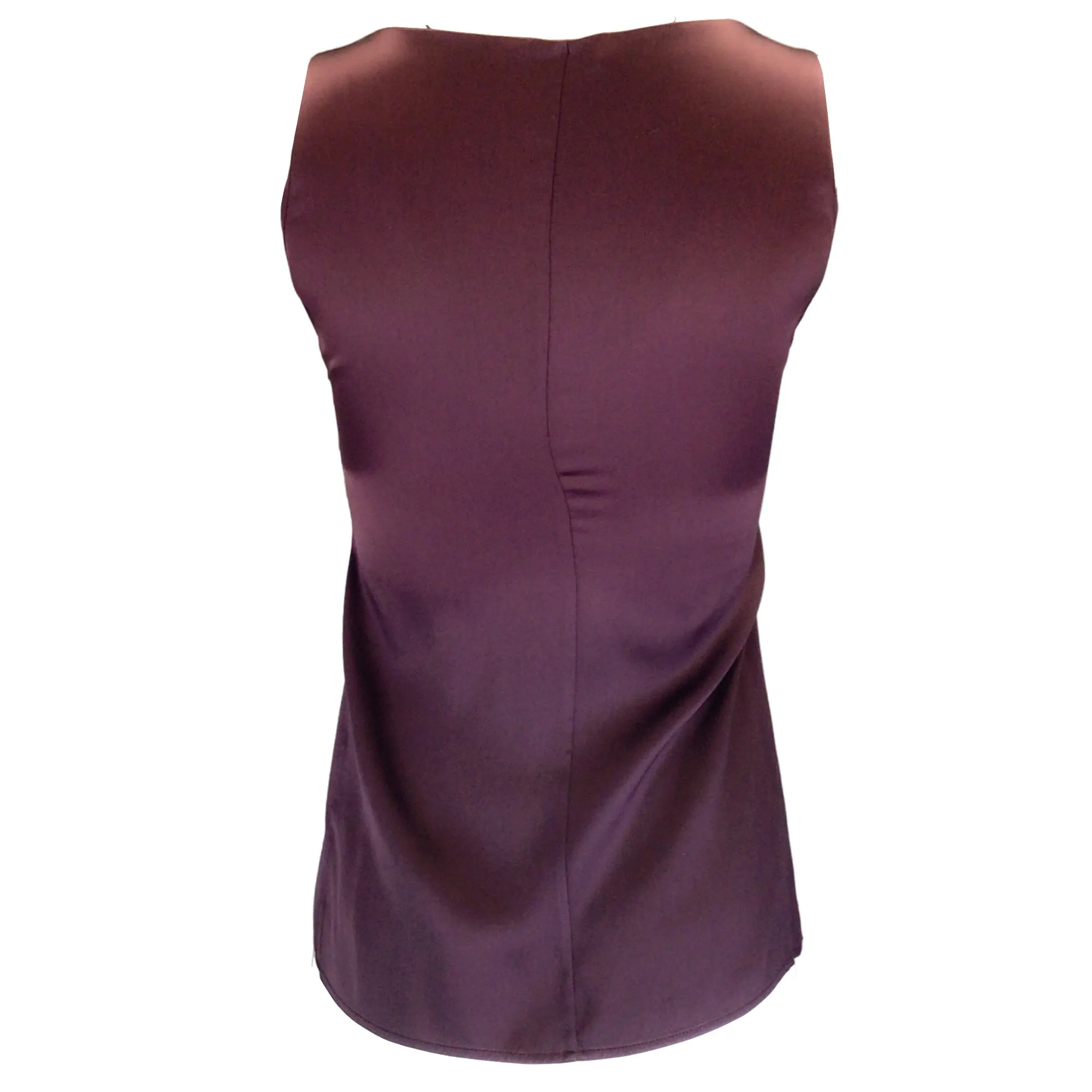 Brunello Cucinelli Burgundy Sleeveless V-Neck Silk Top