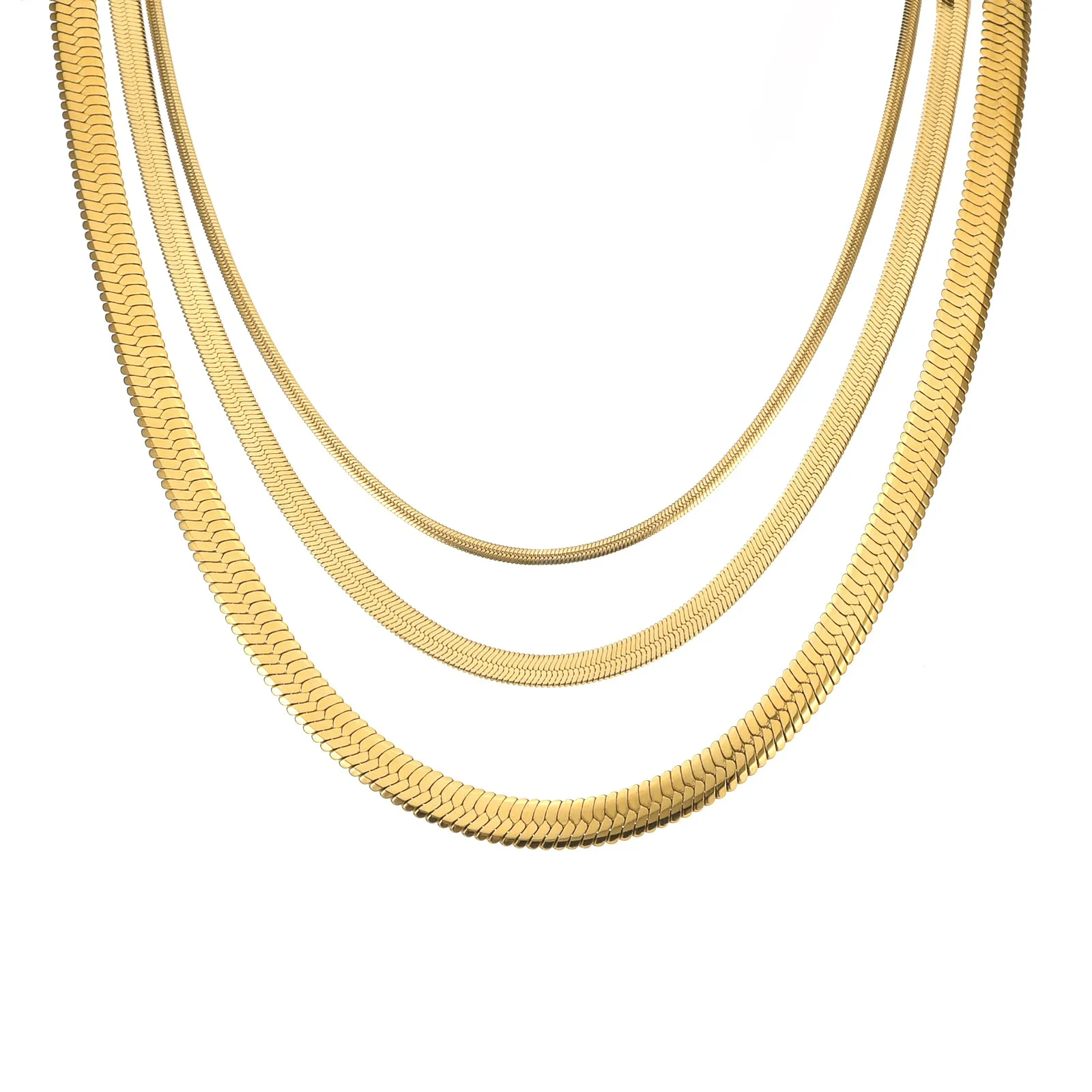 C006G B.Tiff 6mm Gold Plated Herringbone Stainless Steel Chain Necklace