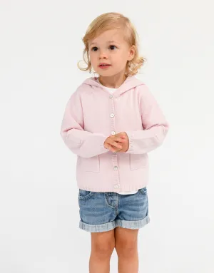 Cashmere Hooded Baby Cardigan in Baby Rose