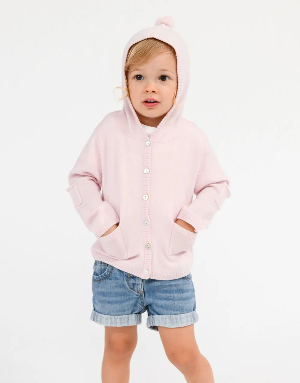 Cashmere Hooded Baby Cardigan in Baby Rose