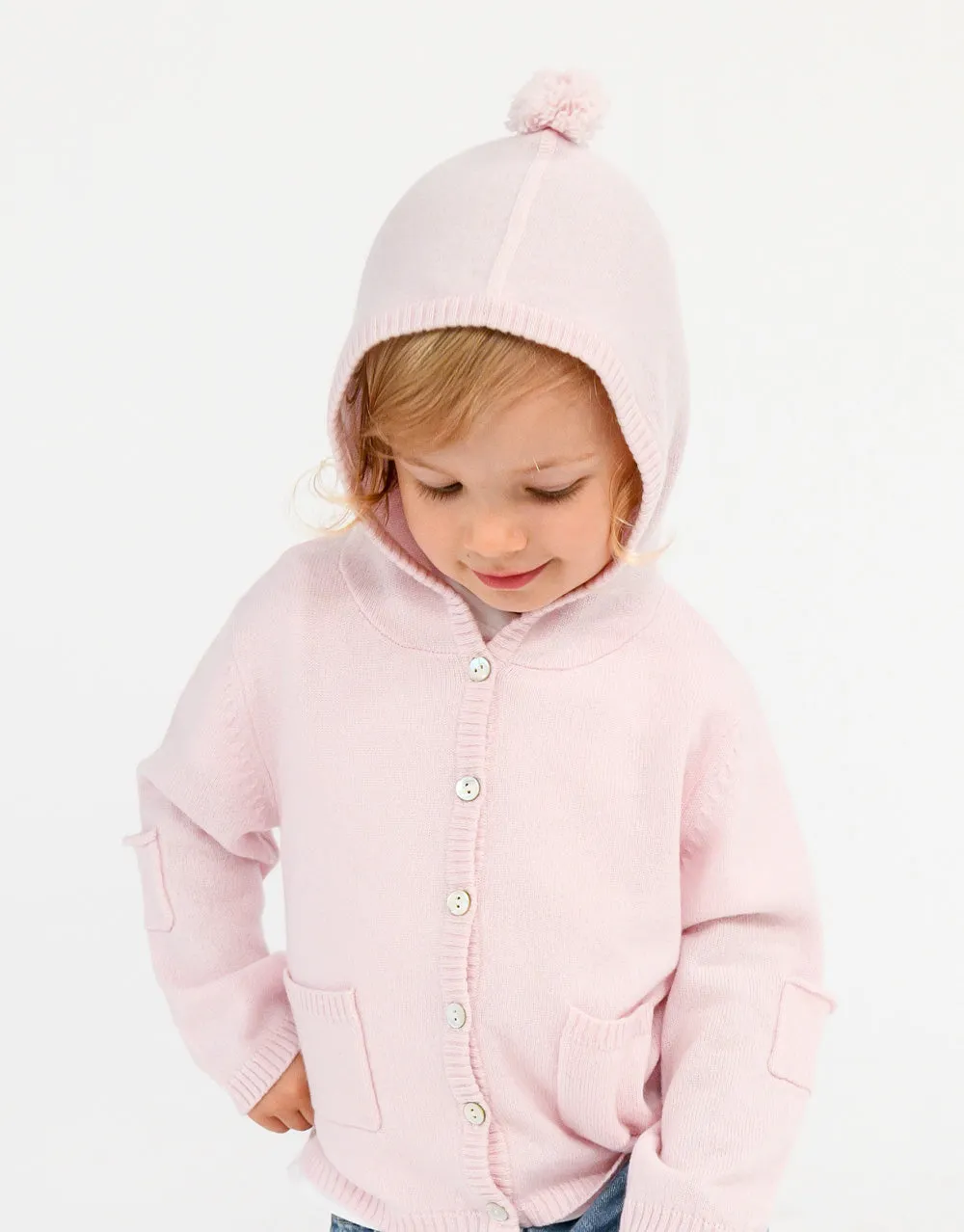 Cashmere Hooded Baby Cardigan in Baby Rose