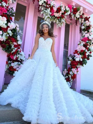 Chic Ball Gown Sweetheart White Lace Prom Dresses Wedding Dresses MLH2004