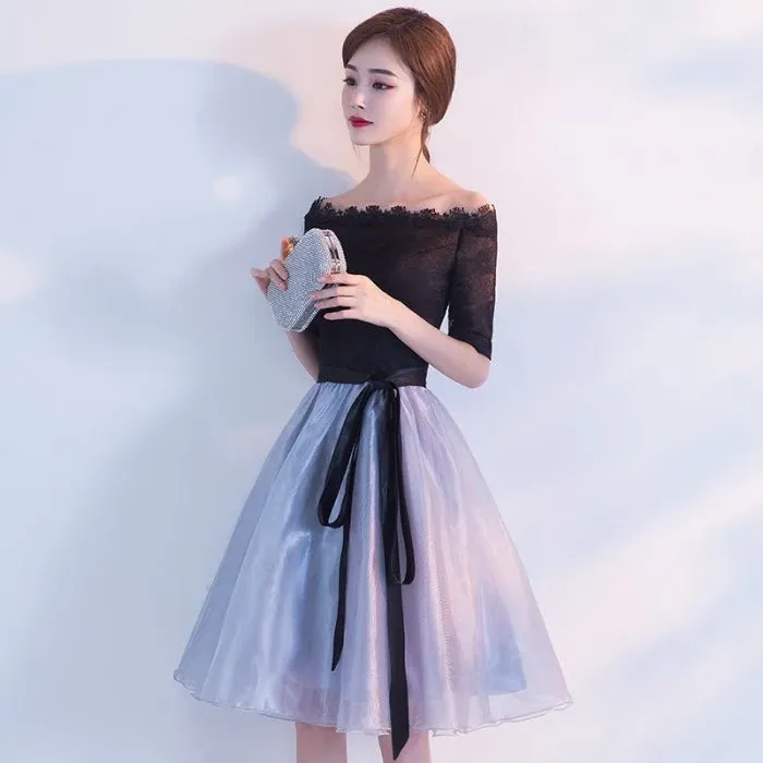 Chic Off-the-shoulder Black Lace Homecoming Dress Cheap Short Prom Dress #MHL058