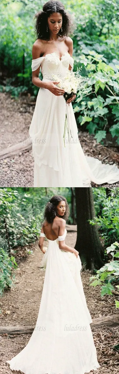 Chiffon Bridal Dress,Boho Wedding Dress,Off Shoulder Bridal Dress