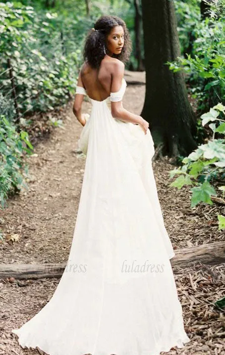 Chiffon Bridal Dress,Boho Wedding Dress,Off Shoulder Bridal Dress