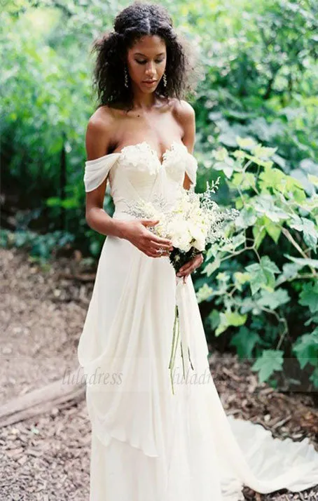 Chiffon Bridal Dress,Boho Wedding Dress,Off Shoulder Bridal Dress