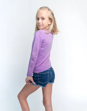 Classic Girls Crew Neck Cashmere Cardigan in Lila