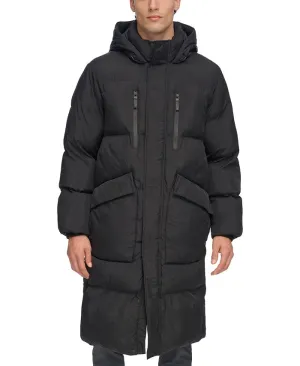 DKNY Men's Quilted Duffle Parka with Hood, Black