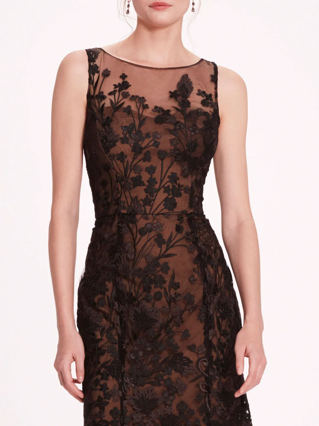 Embroidered Tulle Midi Dress