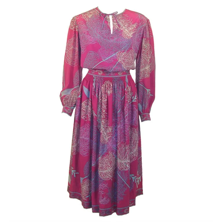 EMILIO PUCCI Fuchsia Print Silk Peasant Blouse and Wool skirt