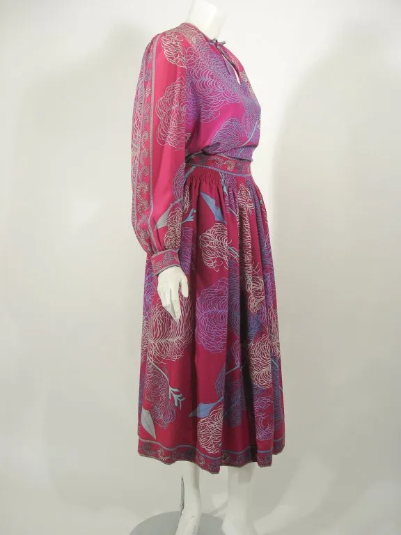 EMILIO PUCCI Fuchsia Print Silk Peasant Blouse and Wool skirt