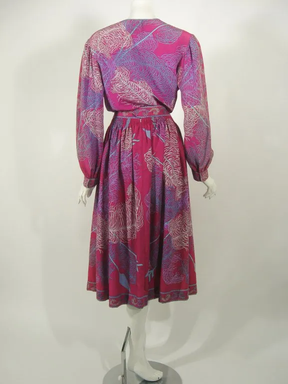 EMILIO PUCCI Fuchsia Print Silk Peasant Blouse and Wool skirt