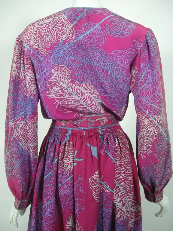 EMILIO PUCCI Fuchsia Print Silk Peasant Blouse and Wool skirt