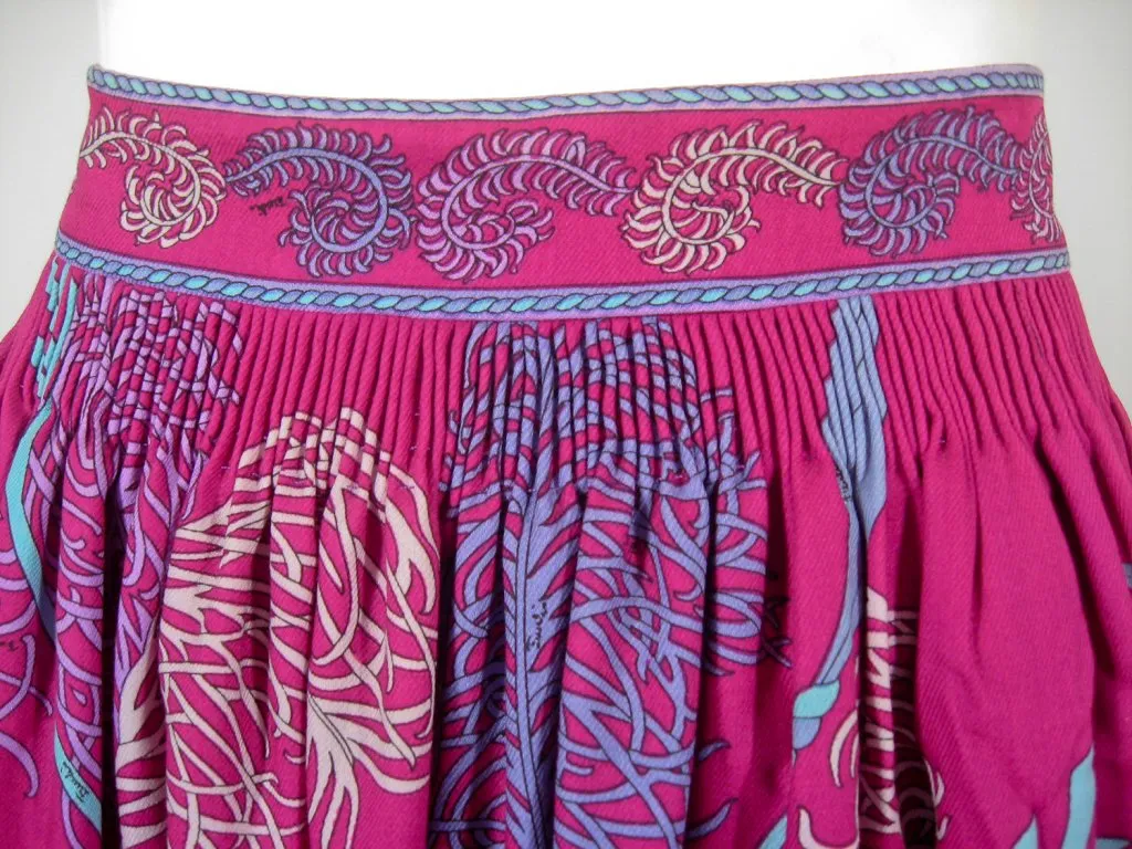 EMILIO PUCCI Fuchsia Print Silk Peasant Blouse and Wool skirt