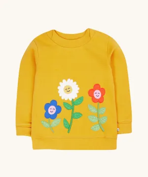 Frugi Easy On Jumper - Gold/Smiley Flowers