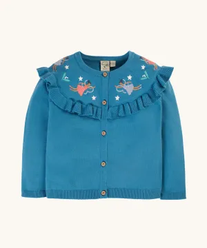 Frugi Romi Ruffle Cardigan - Deep Water/Fairies