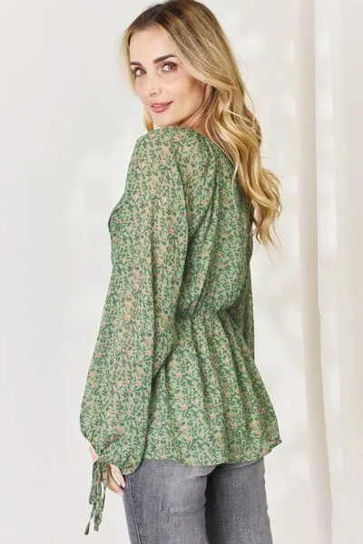 Full Size Floral Surplice Peplum Blouse