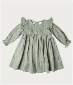 Girl's Long-sleeved Muslin Charlotte Dress - Matcha