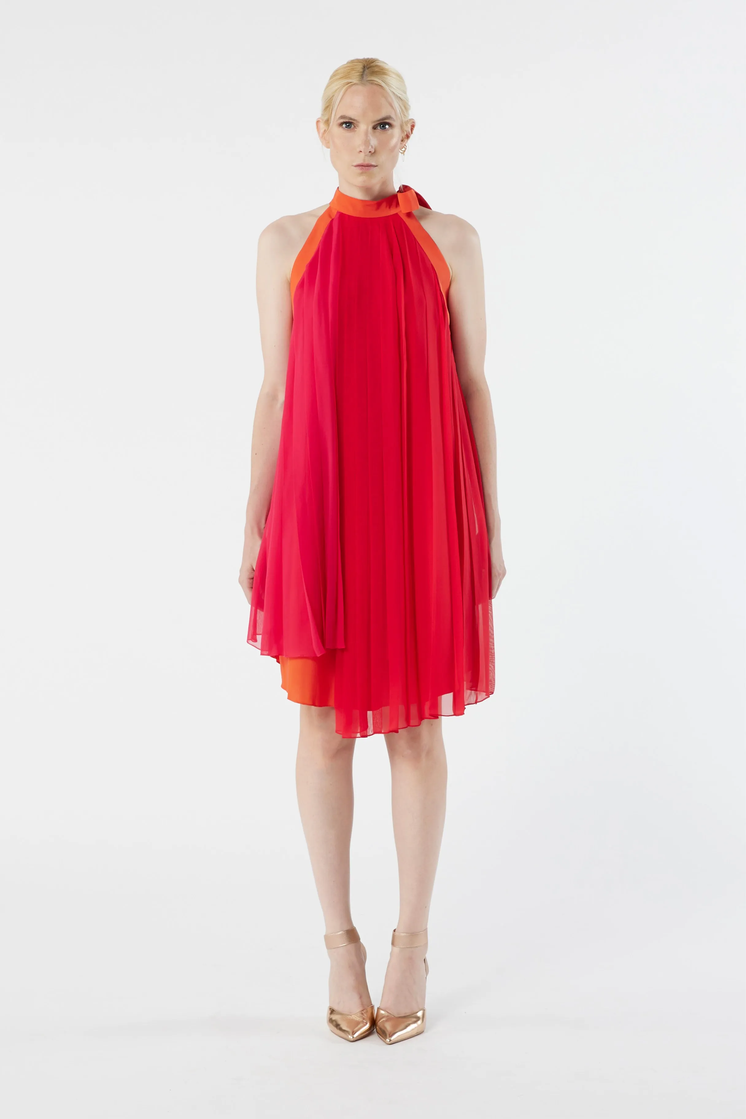 LUCIE red - silk pleated dress