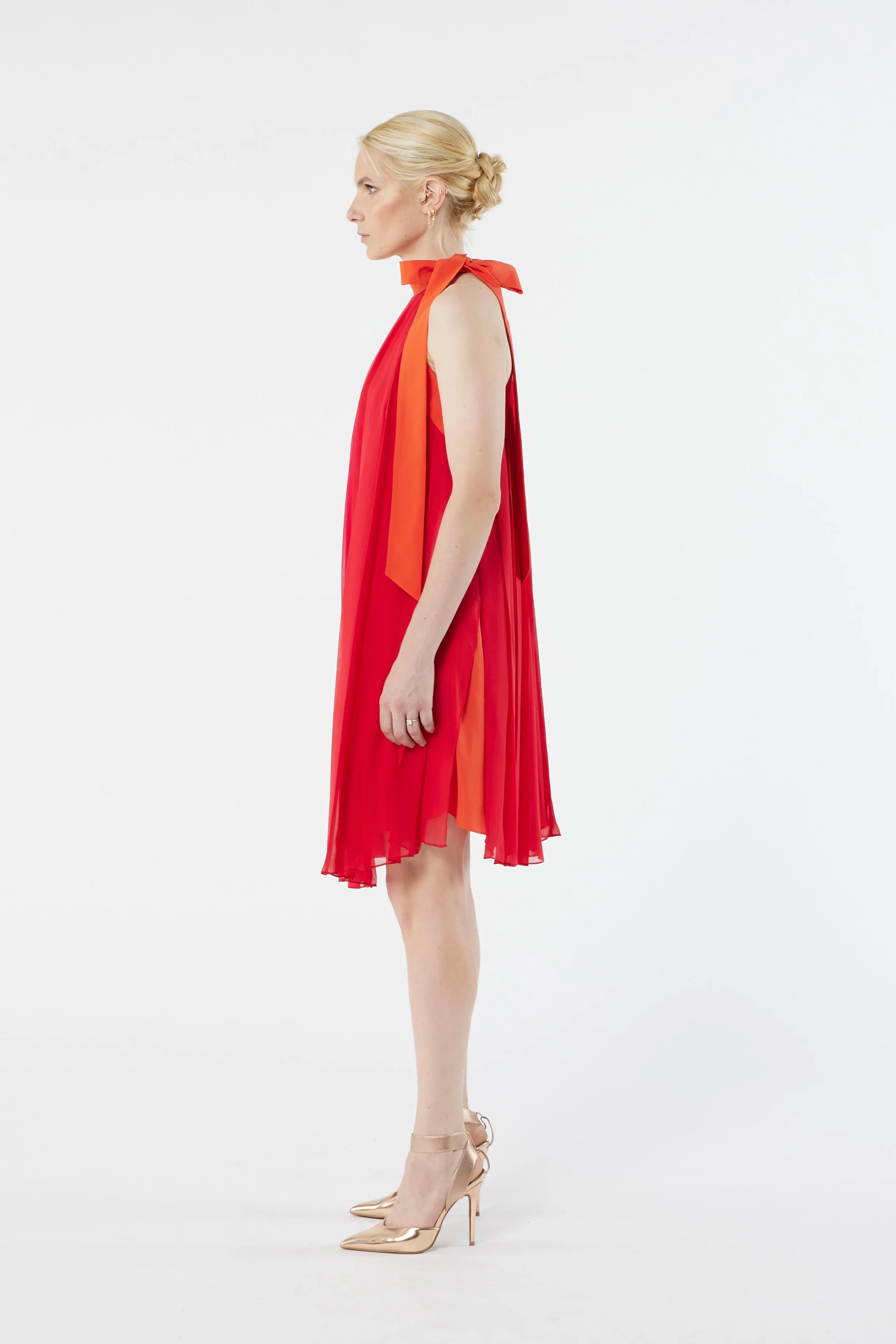 LUCIE red - silk pleated dress