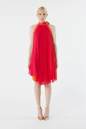 LUCIE red - silk pleated dress