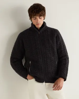 Men's Aspen Cashmere Cable Fur Cardigan Granite Blue