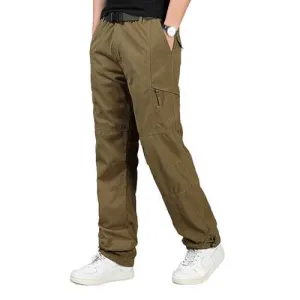 Mens Outdoor Warm Fleece Sport Pants Casual Elastic Waist Soild Color Cargo Pants