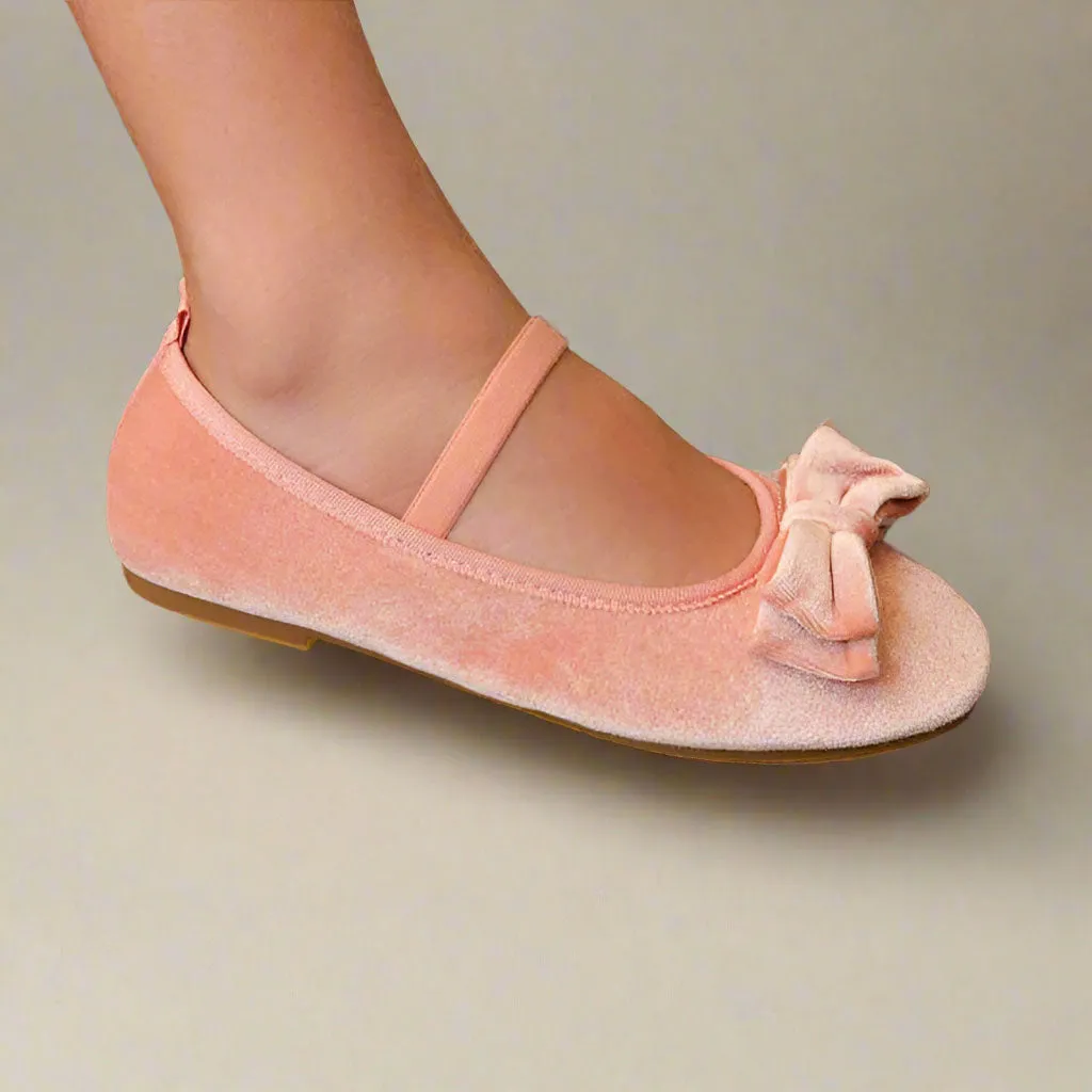 Miss Emory Flat in Pink Velvet - Kids