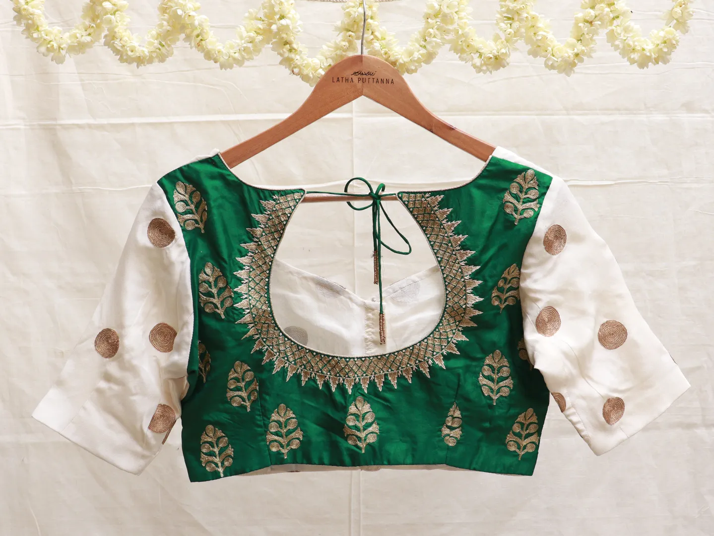 Off white and pine green polka blouse