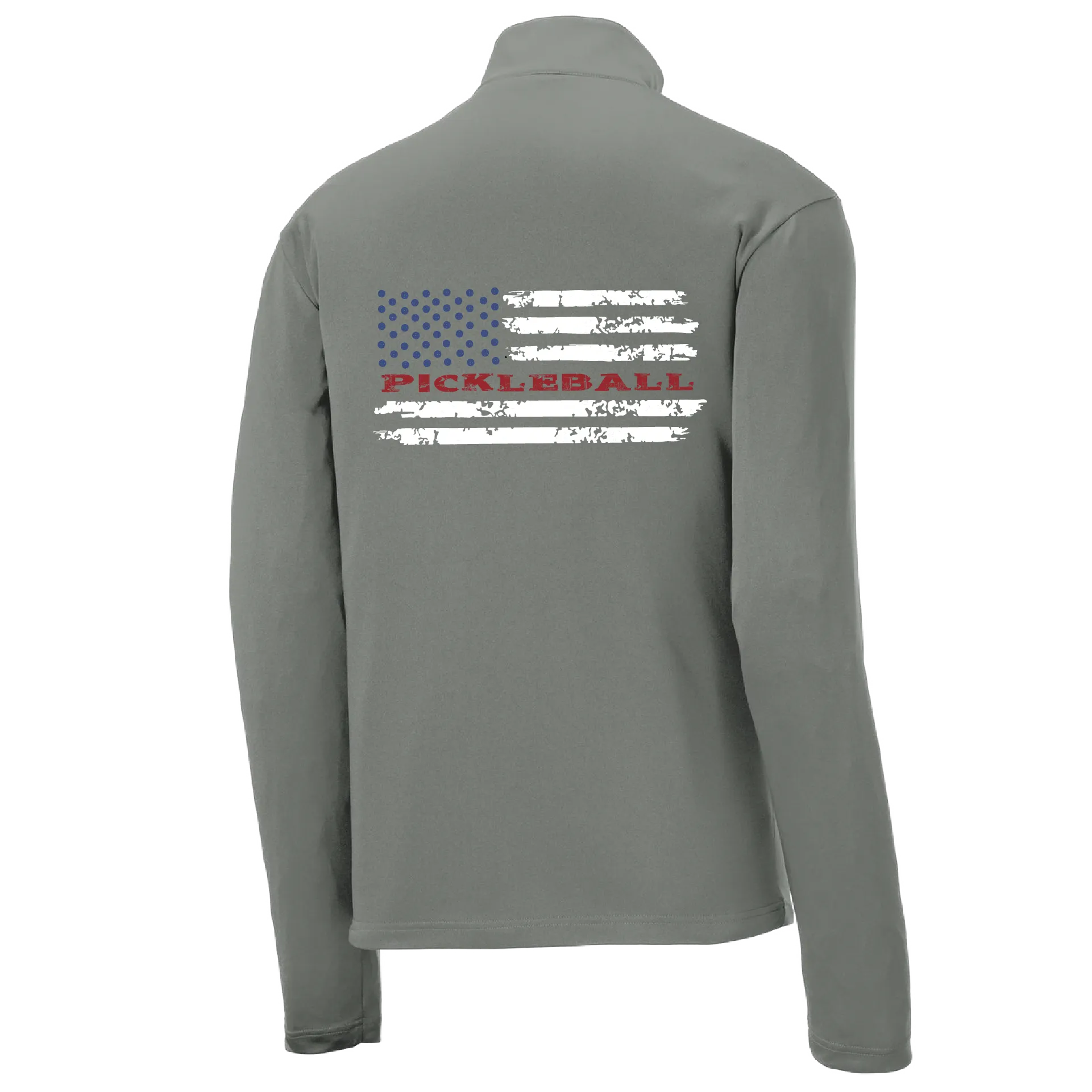 Pickleball Flag (Horizontal) Customizable | Men's 1/4 Zip Long Sleeve Pullover Athletic Shirt | 100% Polyester