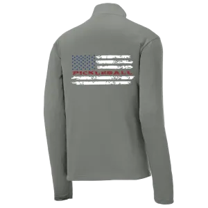 Pickleball Flag (Horizontal) Customizable | Men's 1/4 Zip Long Sleeve Pullover Athletic Shirt | 100% Polyester