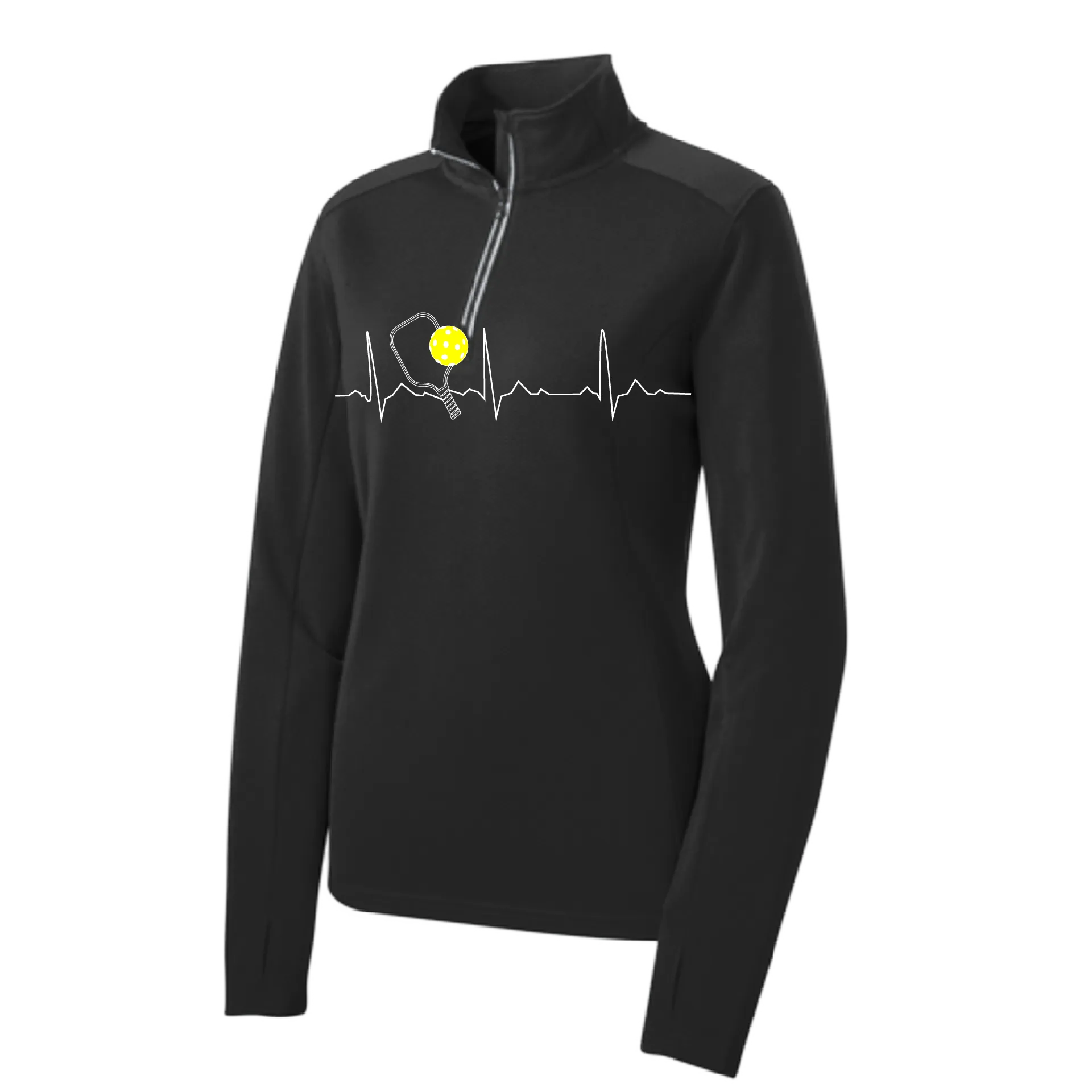 Pickleball Heartbeat EKG (Customizable) | Women's 1/4 Zip Pullover Athletic Shirt | 100% Polyester