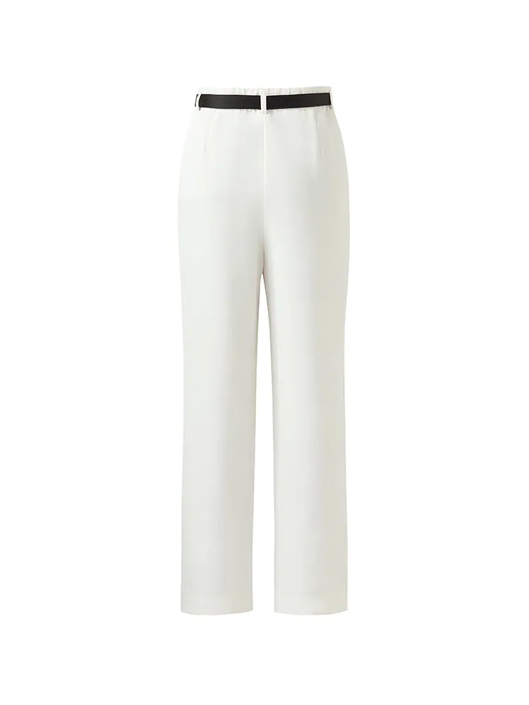 Straight Pleated Women Pants With Leather Belt