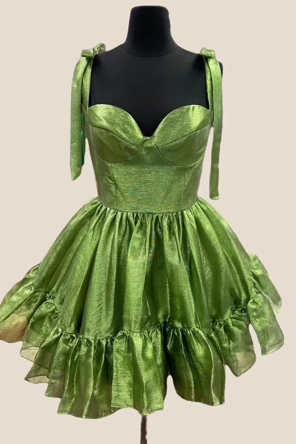 Sweetheart Green Ruffles A-line Short Dress