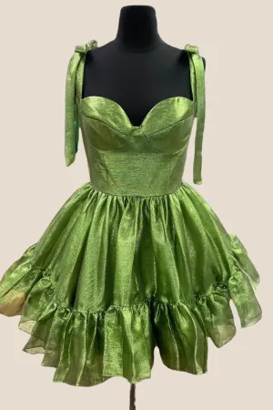 Sweetheart Green Ruffles A-line Short Dress