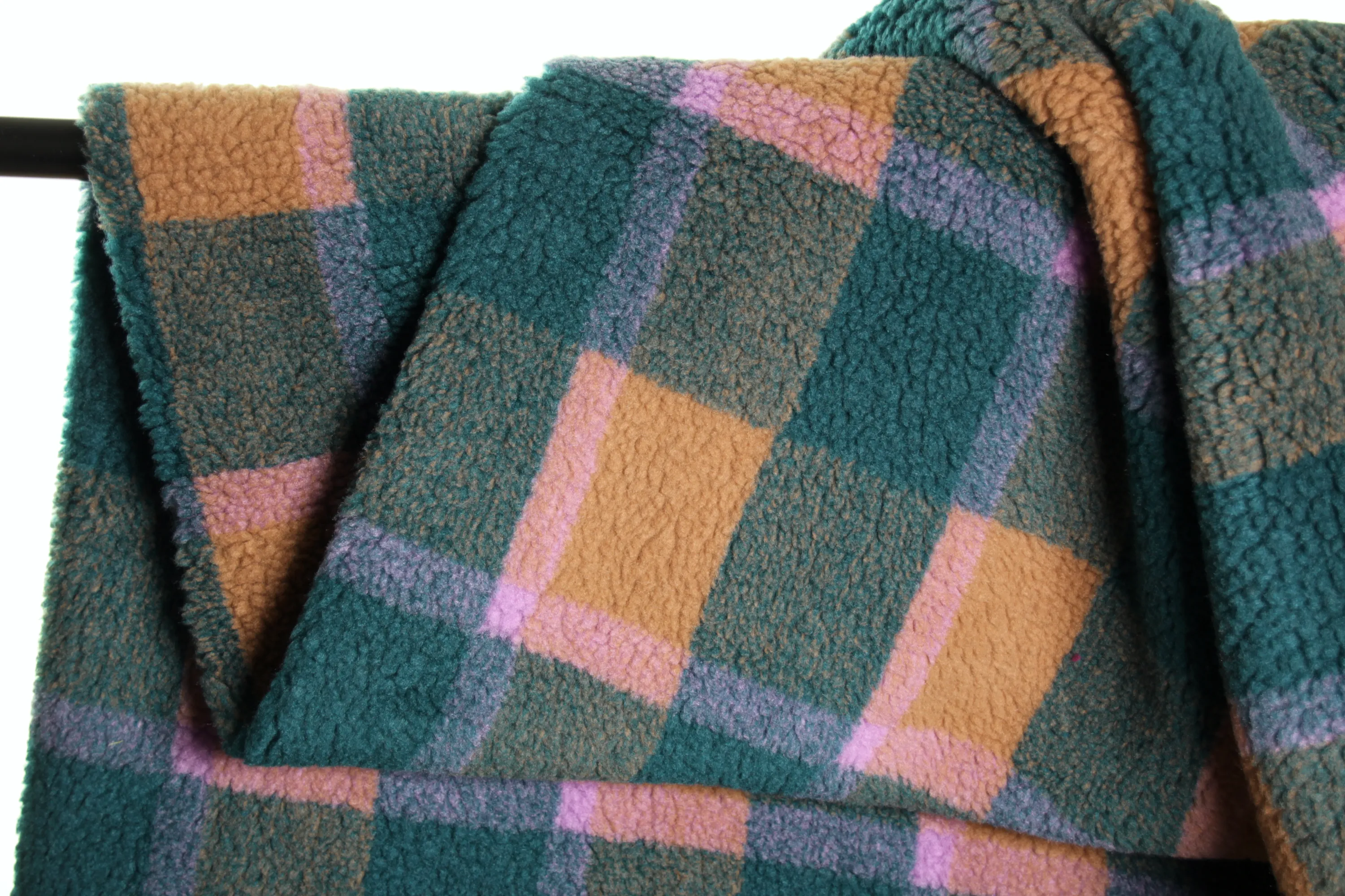 Teddy Fleece - Atelier Jupe - Green   Camel Check - END OF BOLT 31cm