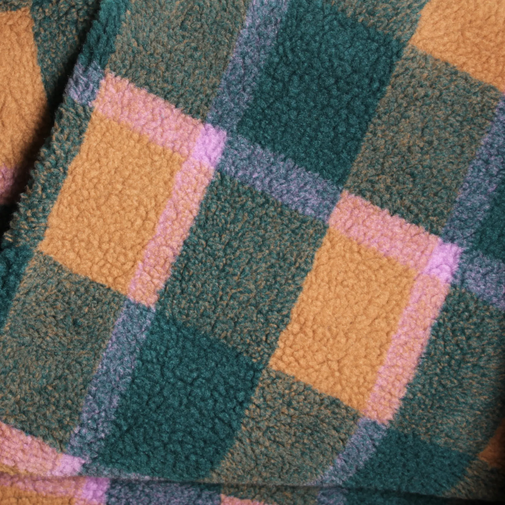 Teddy Fleece - Atelier Jupe - Green   Camel Check - END OF BOLT 31cm