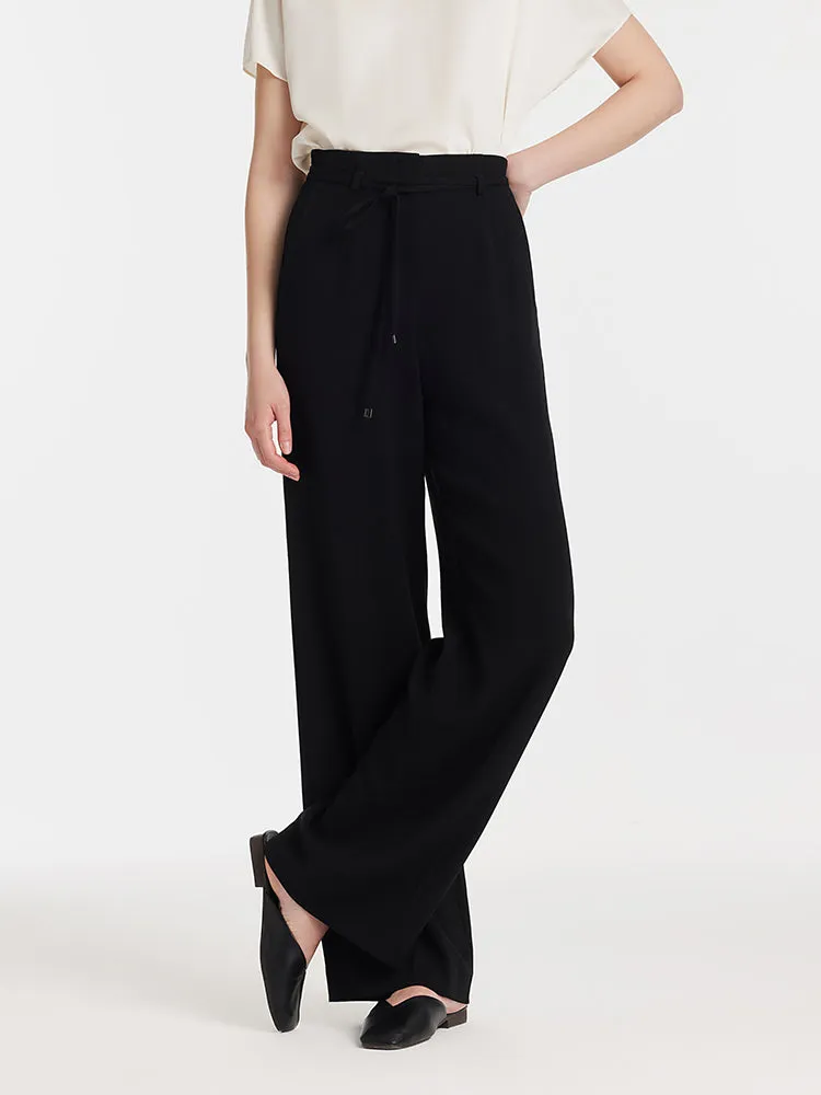 Triacetate High-Waisted Straight Women Pants With Rope Belt